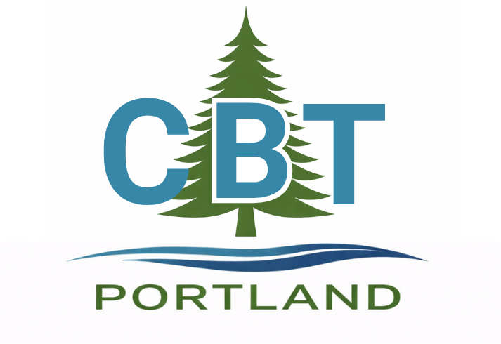 Logo for CBT Portland featuring a green pine tree, blue waves, and the text 'CBT Portland'.