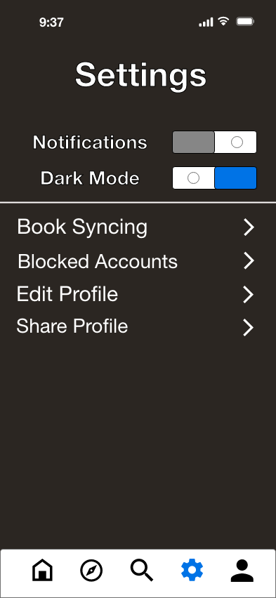 Settings with dark mode.