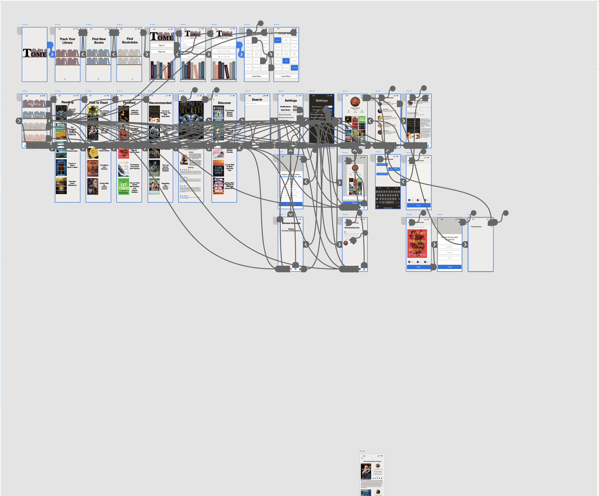 All used screens for the app and the wires for prototyping.