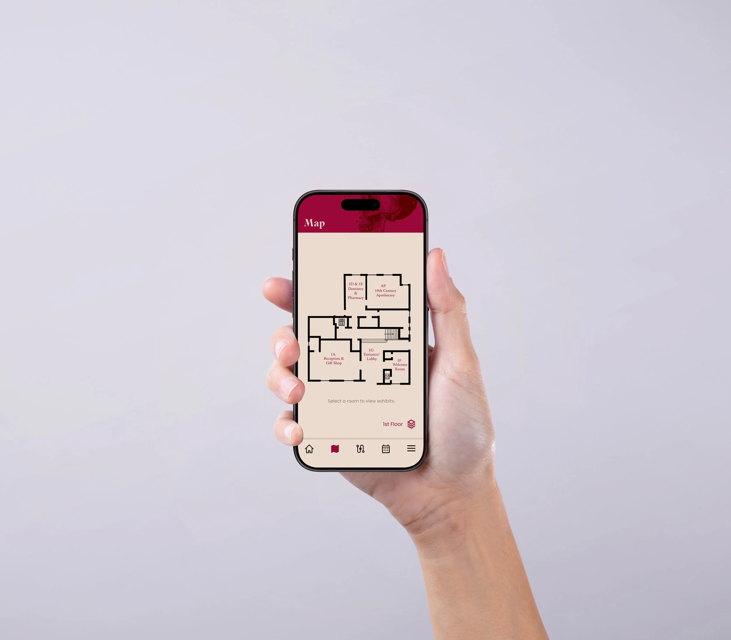 Mockup of the app first floor screen.
