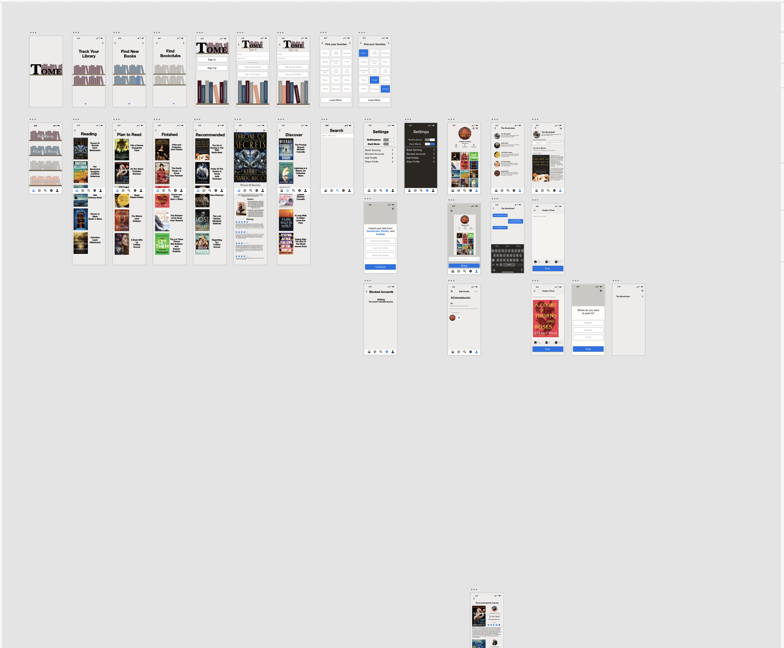 All used screens for the app.