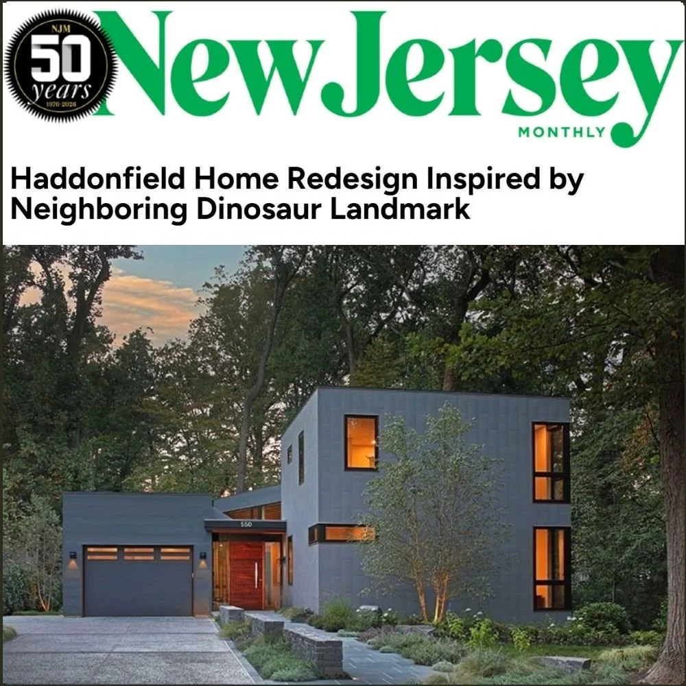 Hadro House in Haddonfield, NJ by architect Jay Reinert of J Reinert Architecture, featured in New Jersey Monthly article on dinosaur landmark-inspired home design