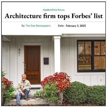 Architect Jay Reinert of J Reinert Architecture featured in The Haddonfield Sun article on Forbes Top 200 Residential Architects, Haddonfield, NJ.
