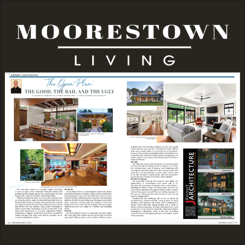 The Open Plan article by architect Jay Reinert of J Reinert Architecture published in Moorestown Living magazine, discussing residential design and open-plan living.