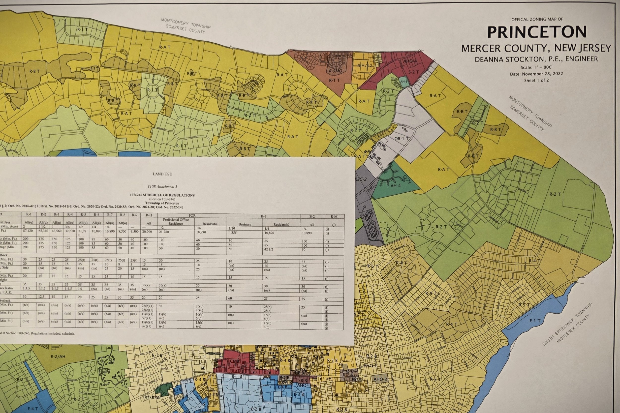 Princeton, New Jersey zoning map and land use regulations used during residential zoning and variance analysis by J Reinert Architecture