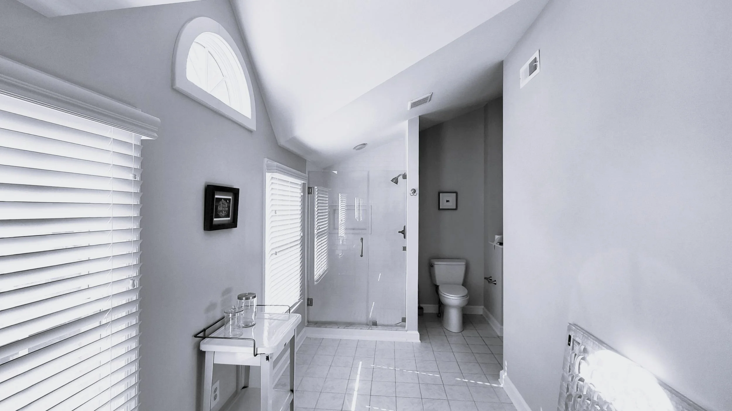 Primary suite before renovation oversized poorly planned bathroom narrow closet center hall colonial Haddonfield NJ