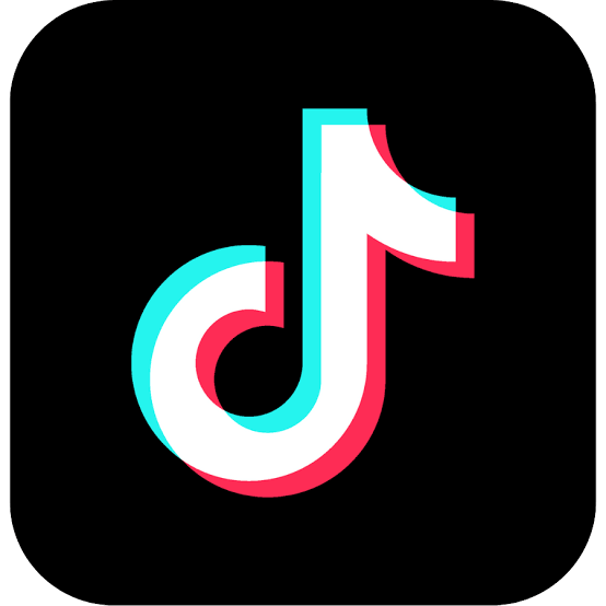 TikTok app logo with a black background and a stylized musical note symbol in white with blue and pink shadows.