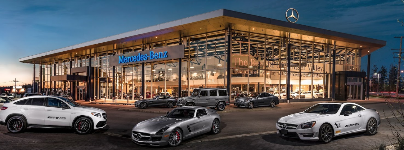 Mercedes-Benz dealership exterior at night