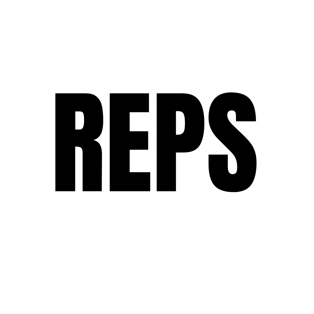Bold black text that says 'REPS' on a white background.