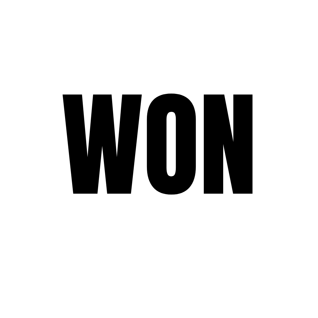 Black bold text spelling out "WON" against a plain white background.