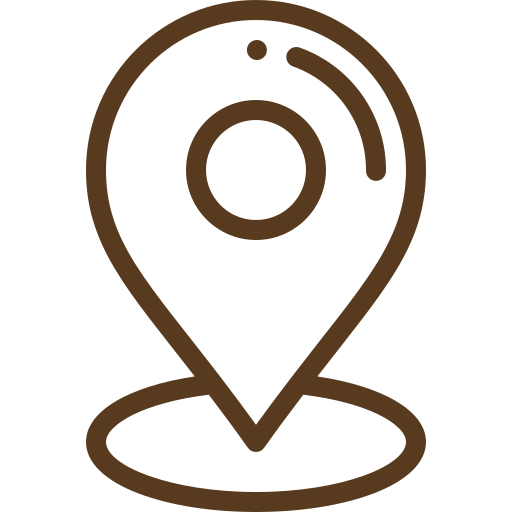 Outline of a map pin icon with a circle inside, placed on a black background.