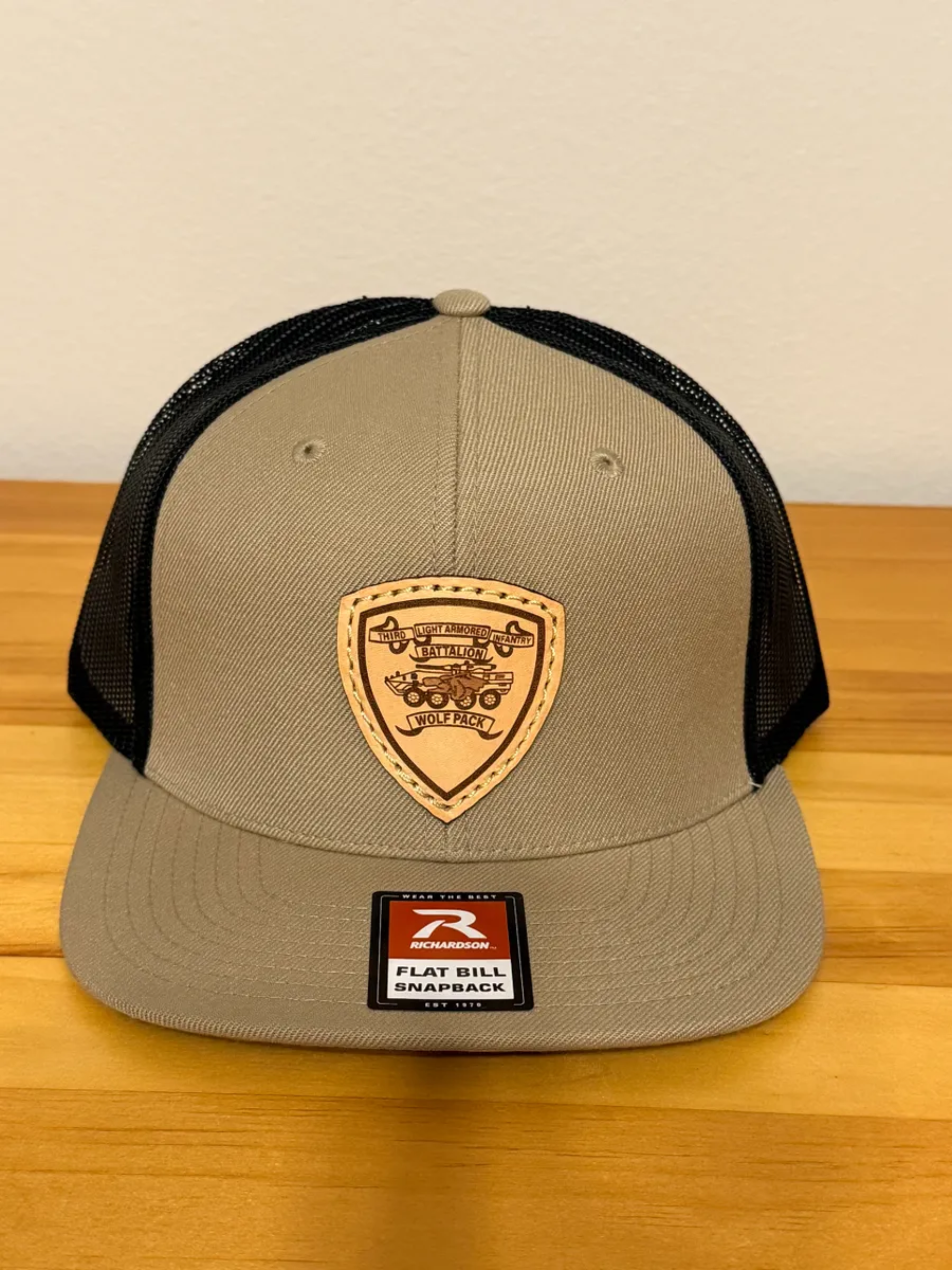 LAI Battalion Leather Patch Hat - Flat bill khaki.png