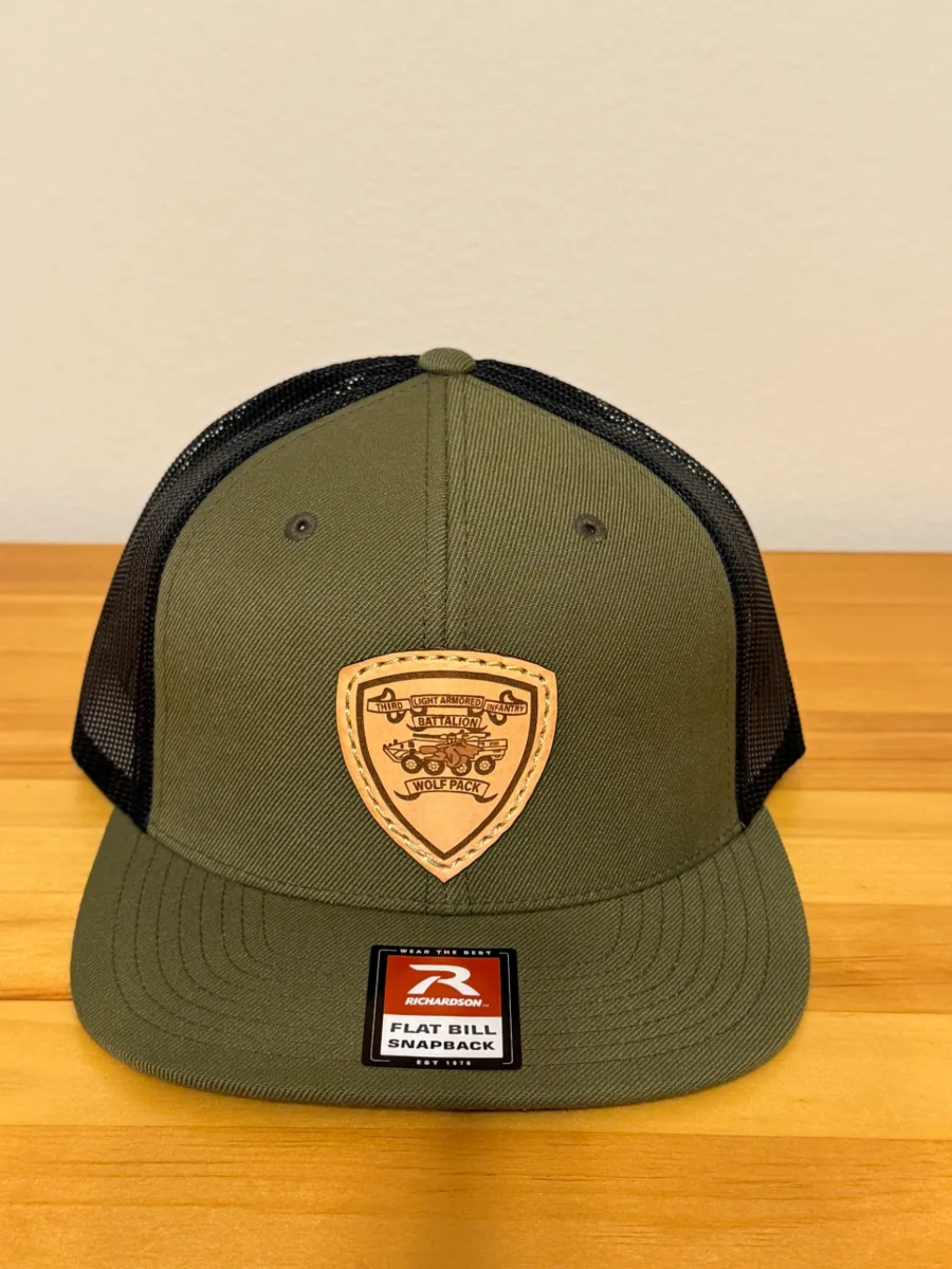 LAI Battalion Leather Patch Hat - Flat bill green.png