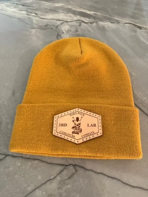 Comanche Company Leather Patch Beanie camel.png