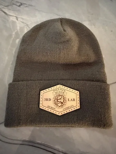 Huron Company Leather Patch Beanie green.png