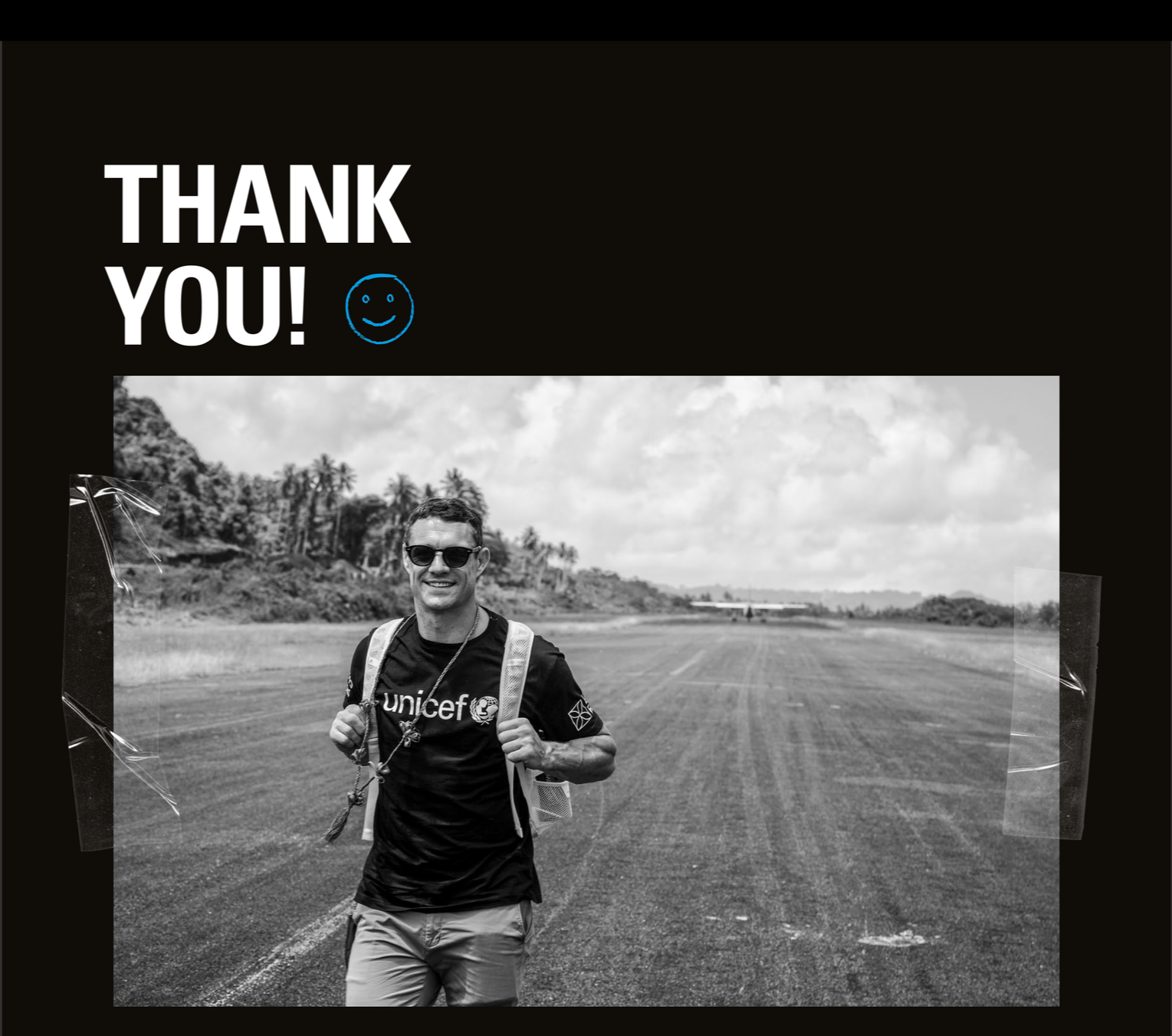 UNICEF × DC10 Fund “Thank You!” communication carrying the same brand world from the public activation into the ongoing donor relationship.