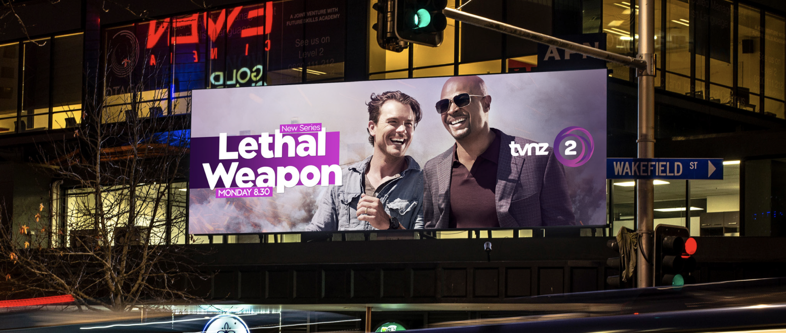 TVNZ 2 billboard execution carrying the same playful production behaviours beyond the hero ident.
