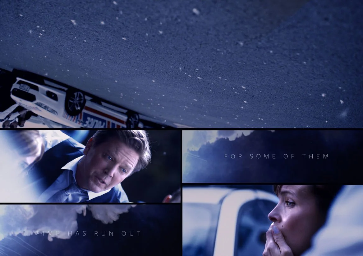 Campaign collage combining character close-ups with recurring suspended-time language including “For some of them” and “Time has run out”, carrying the same central idea across different executions.