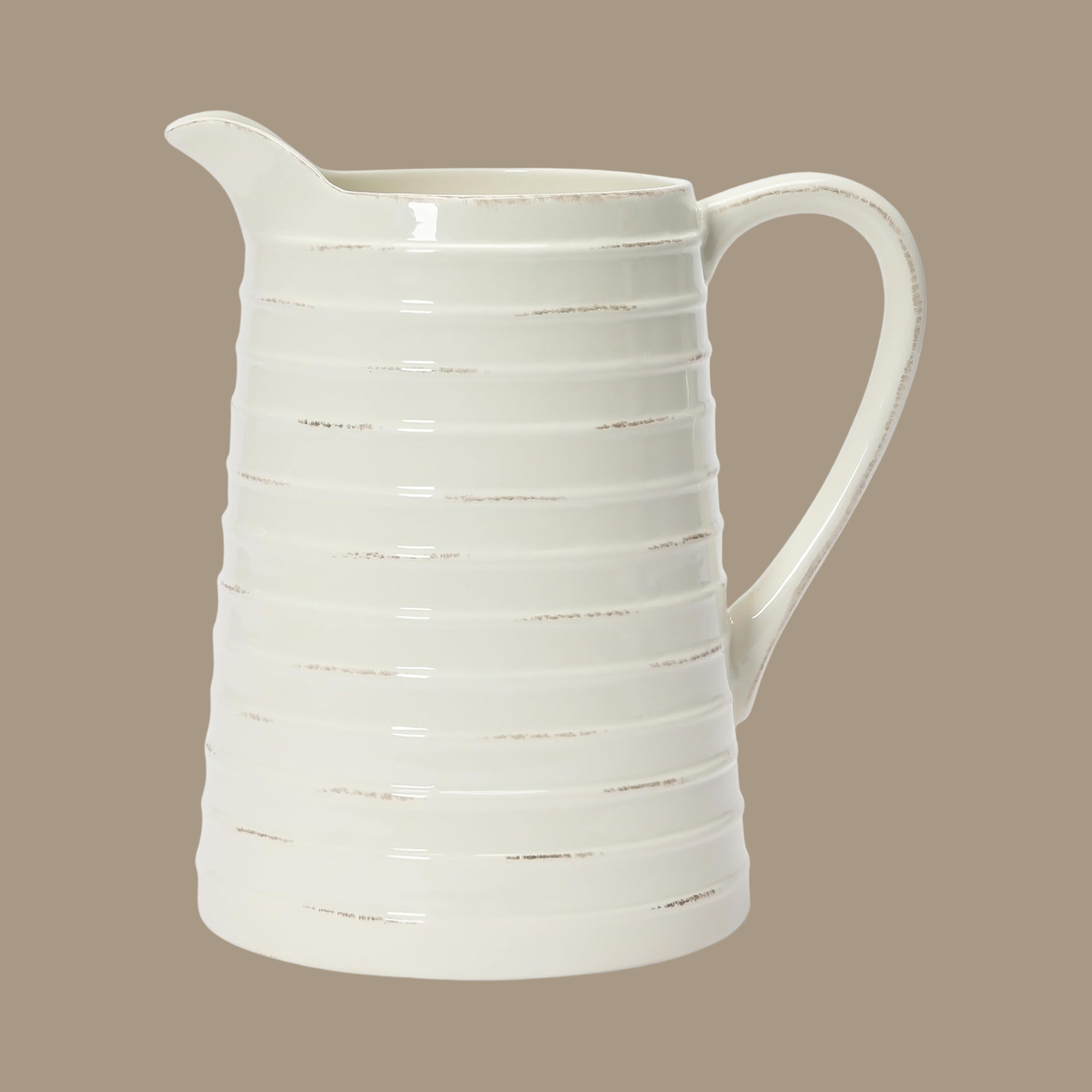 Creative Co-Op white ceramic pitcher with embossed stripe detail — summer table styling essential curated by The Alcove Edit