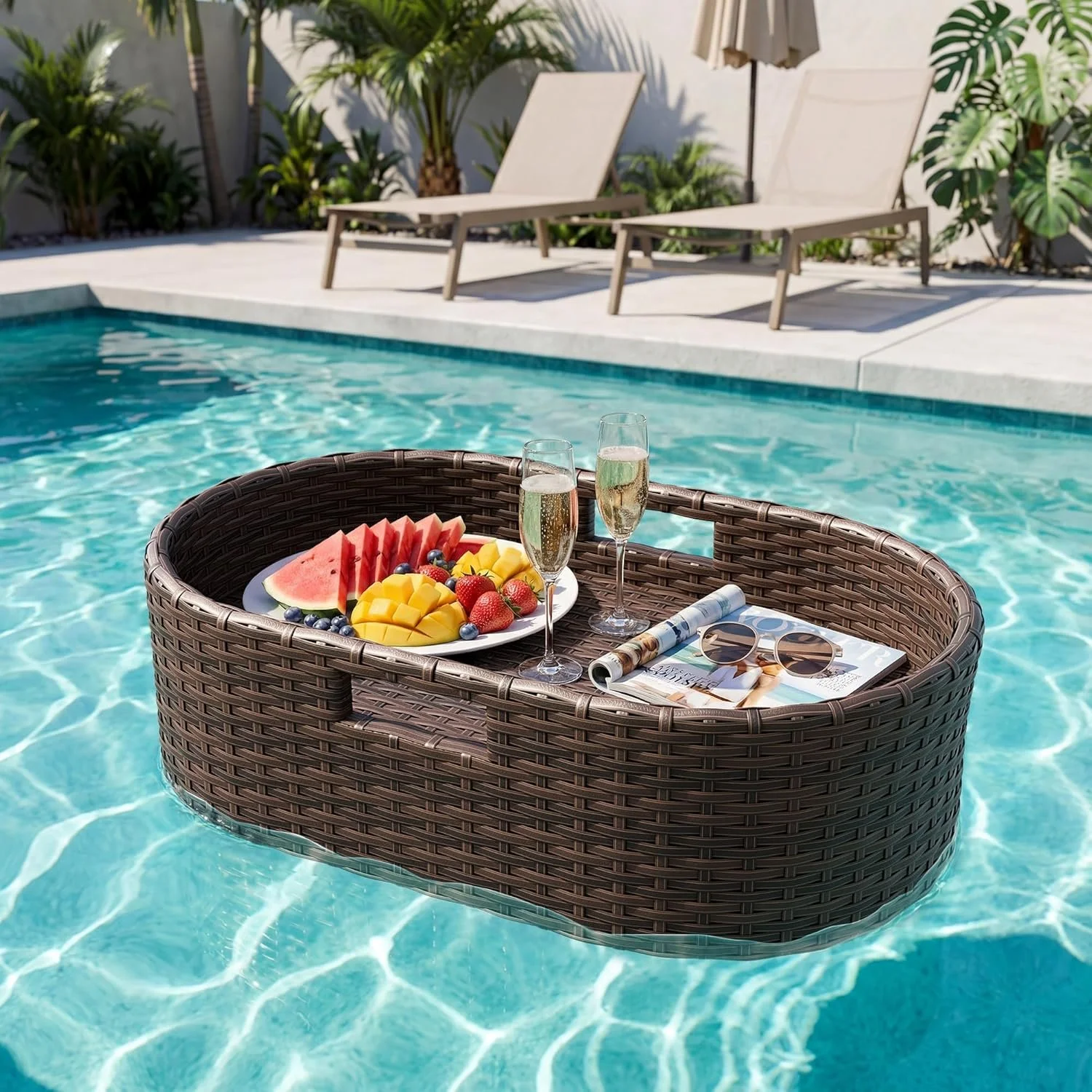 Rattan Floating Pool Serving Tray ~$59