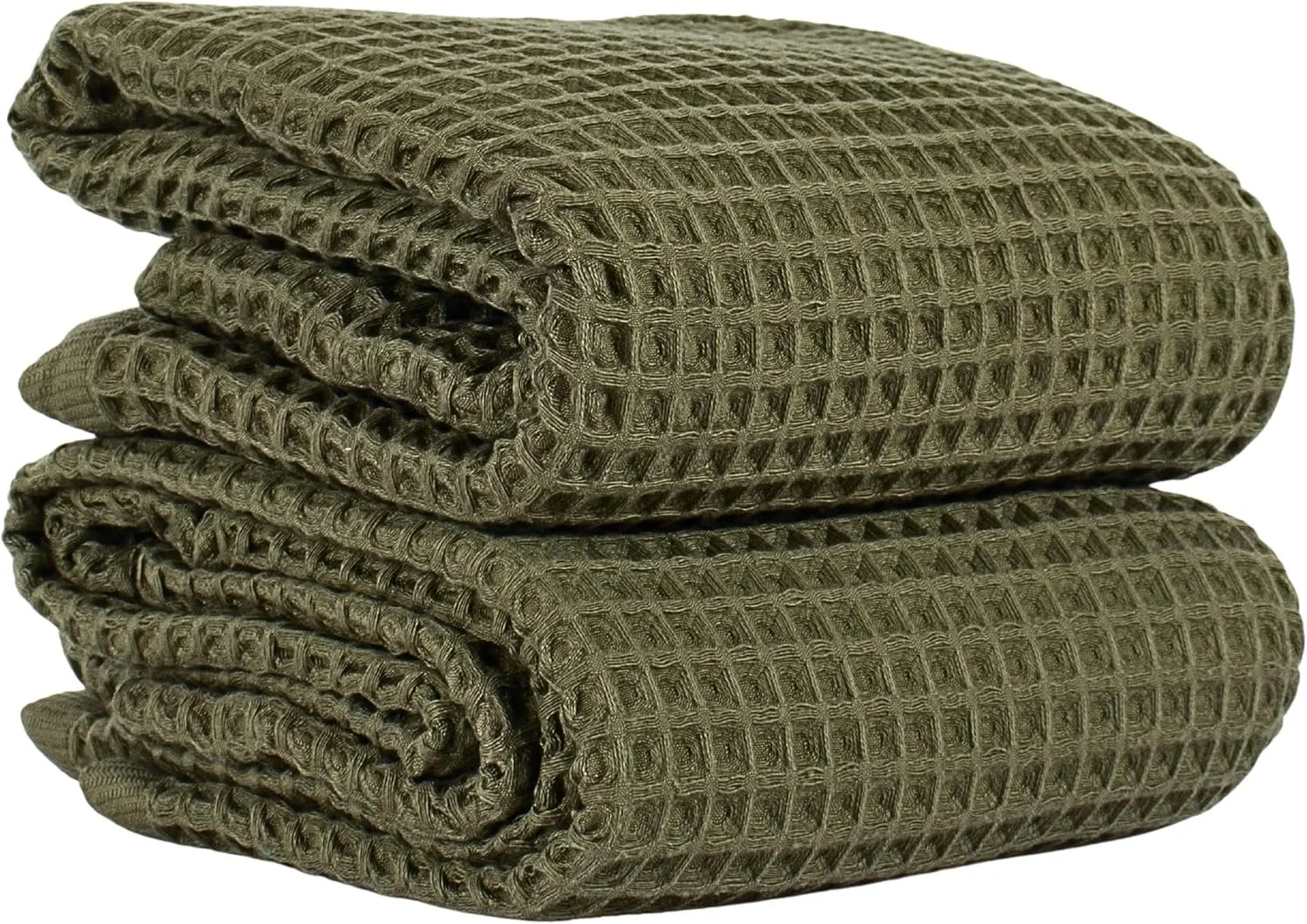 Waffle weave Turkish cotton bath towel set in khaki green