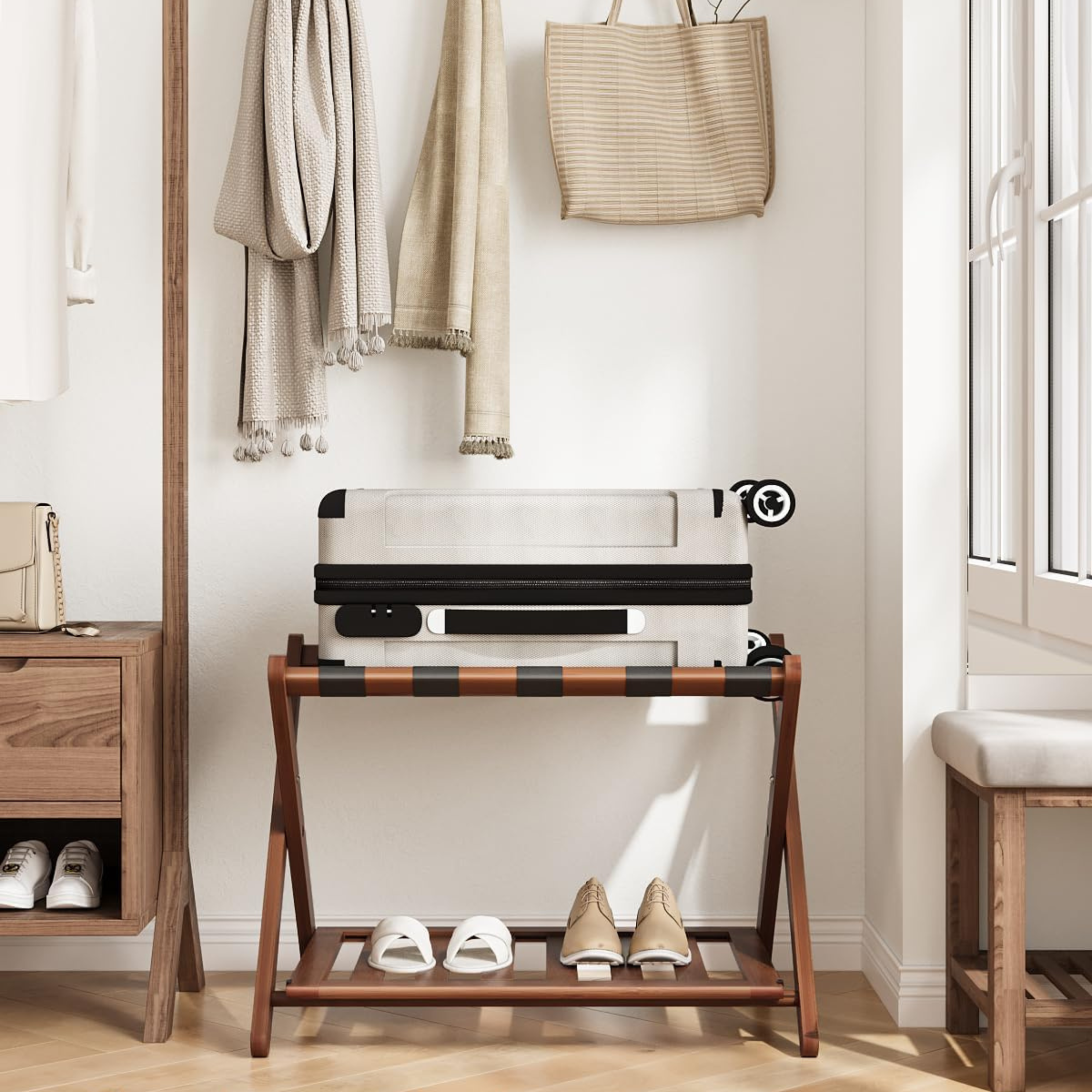 the bamboo luggage rack · ~$60