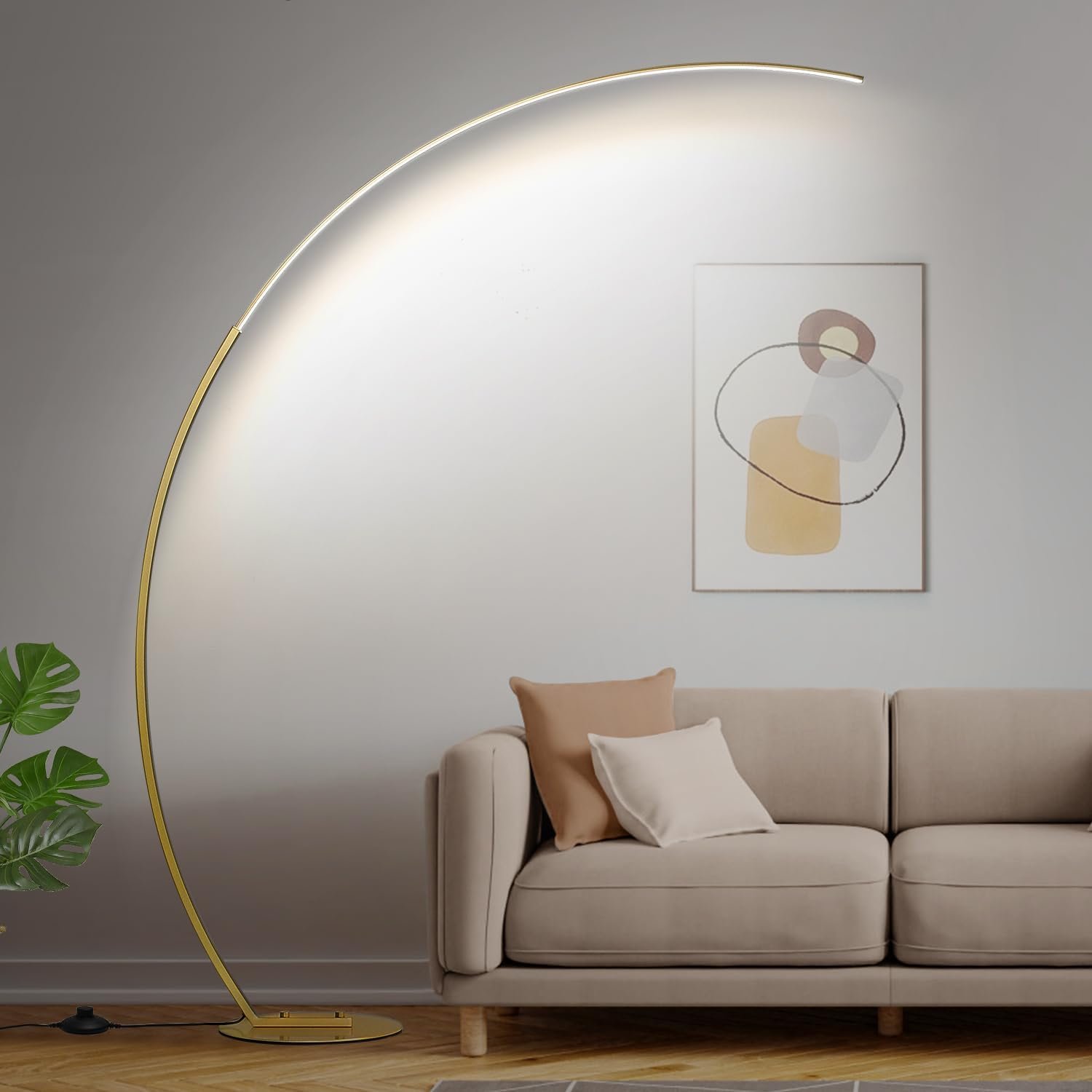 Gold arc floor lamp dimmable living room reading corner
