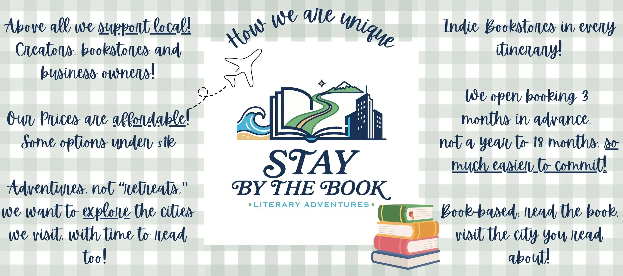 Stay By the Book is a unique experience creating curated reading retreats and literary travel experiences across the U.S. Offering cheaper options filled with local flair and stops actually written about in the book we read.