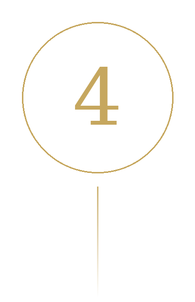 Number four inside a gold circle on a black background with a thin gold vertical line below the circle.