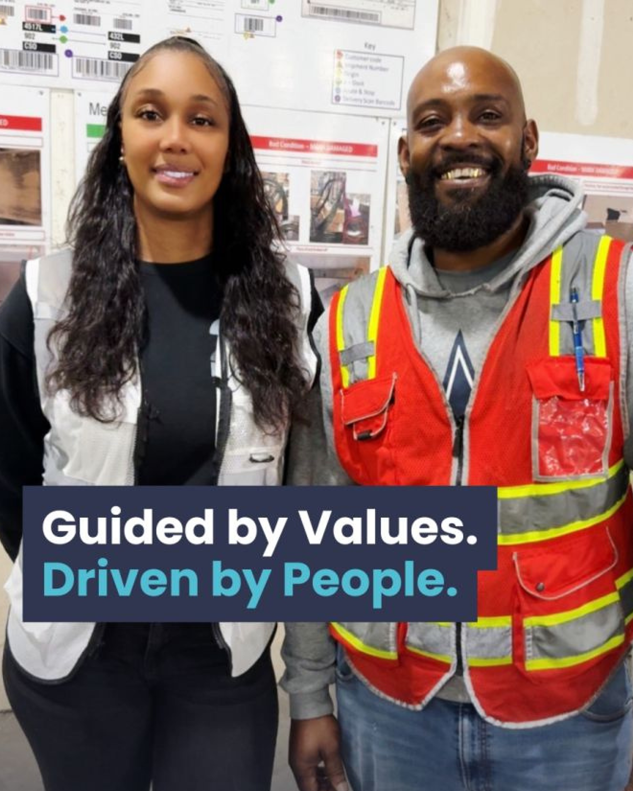 DNA Logistix warehouse team reviewing operational performance metrics at a national distribution facility, demonstrating data-driven warehouse management and continuous improvement.