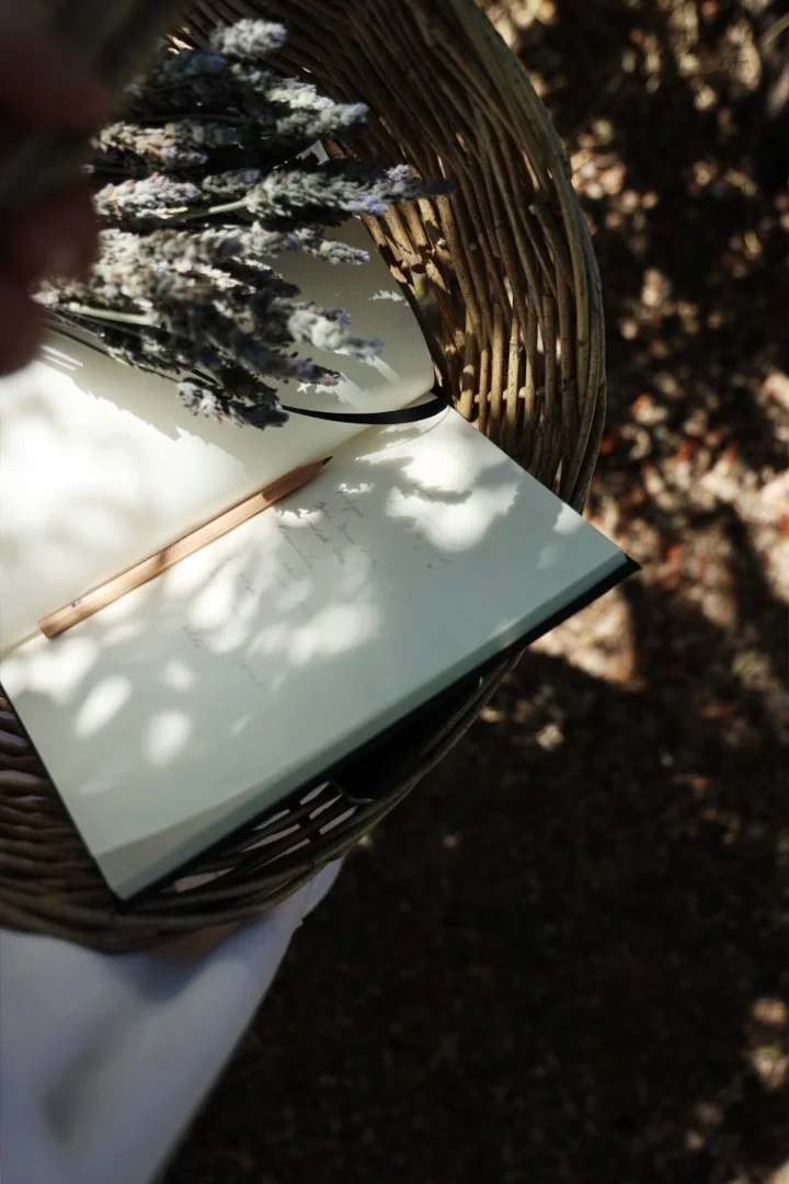 A BASKET FULL FOR PLANNING OUR SPRING GARDENS, WITH THE ONION SKIN JOURNAL