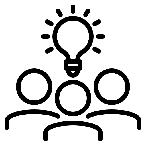 Outline of three people with a light bulb over their heads.