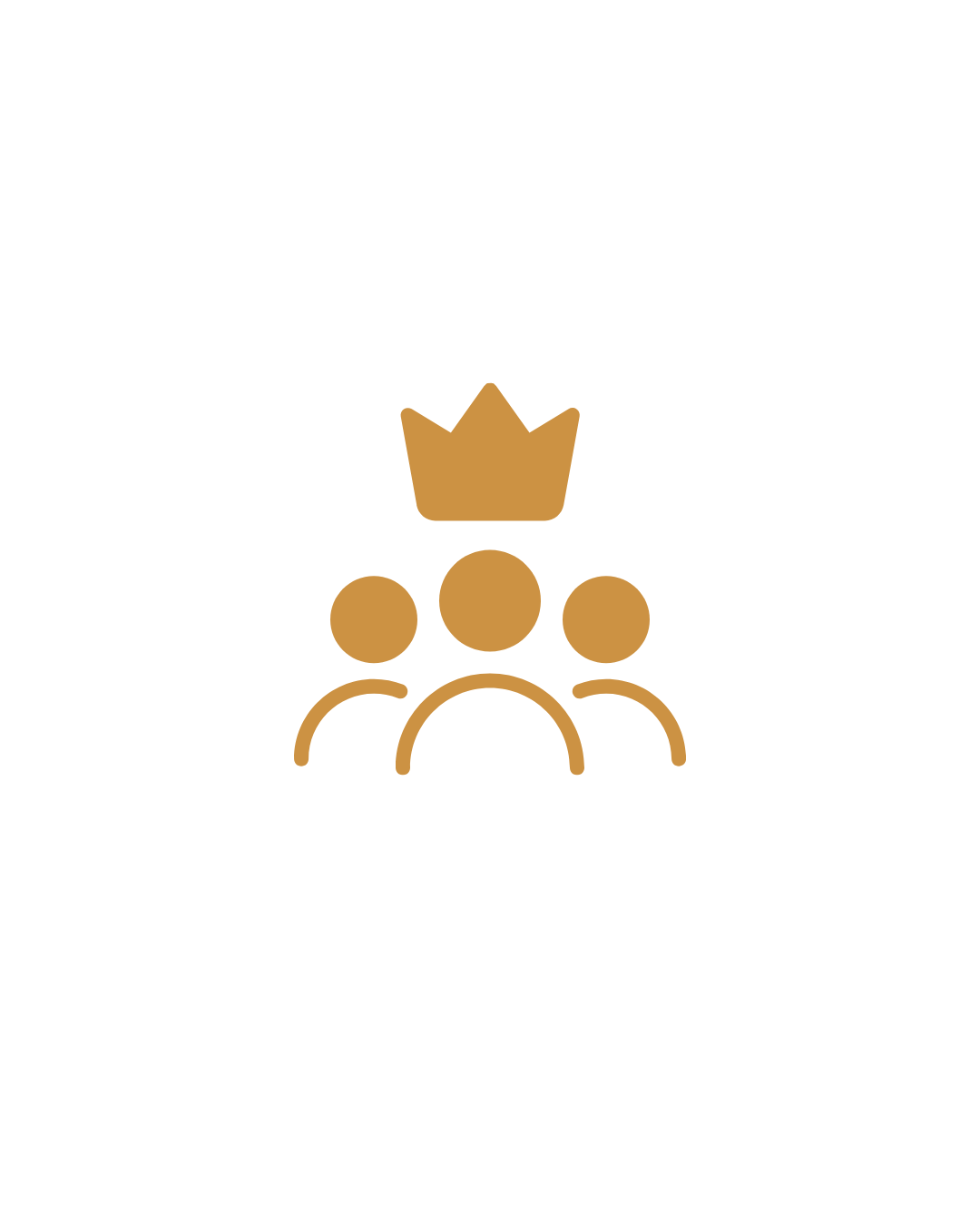 Icon of three people with a crown above them, indicating leadership or team leadership.