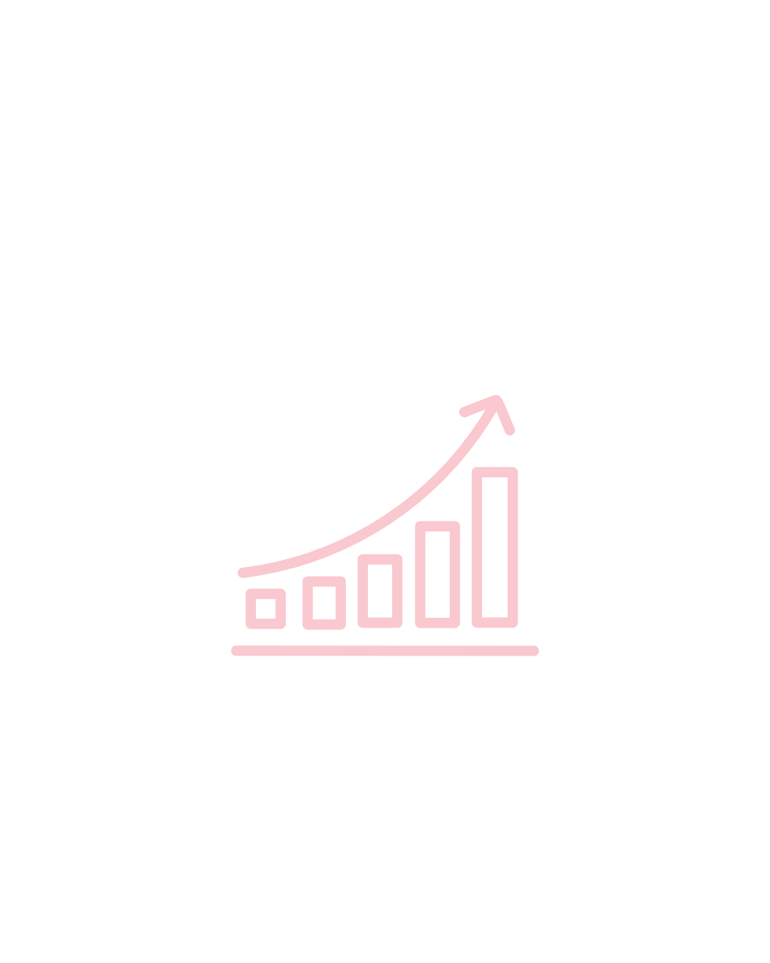 Light pink graphical representation of a bar chart with an upward trending arrow.