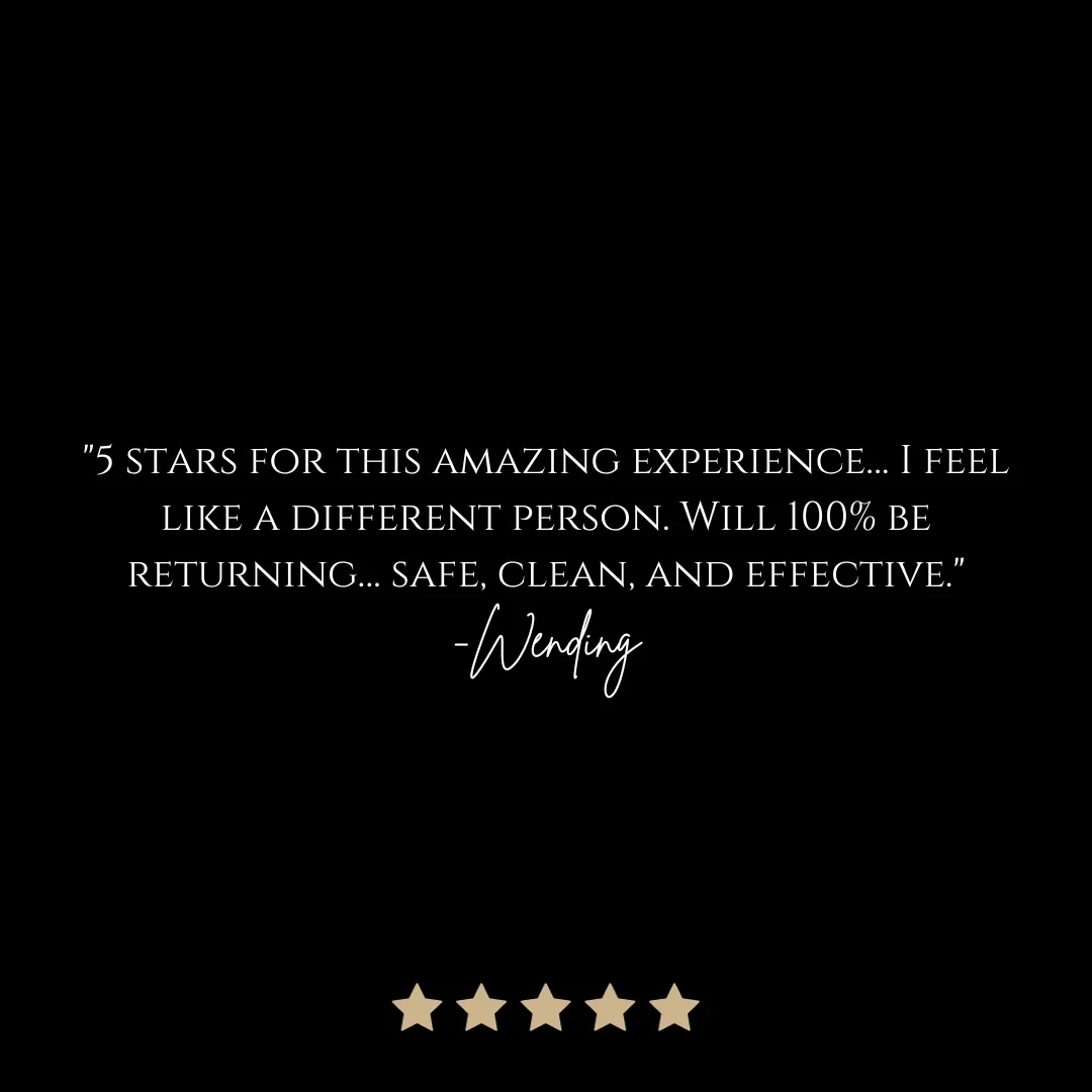 Customer review featuring five stars and a quote praising a safe, clean, and effective service, signed by Wending.