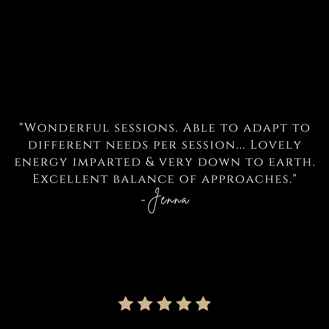 A quote by Jenna praising her therapy sessions, with a five-star rating below the text.