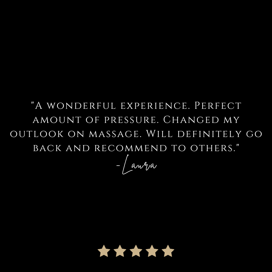 Customer review with five-star rating on black background
