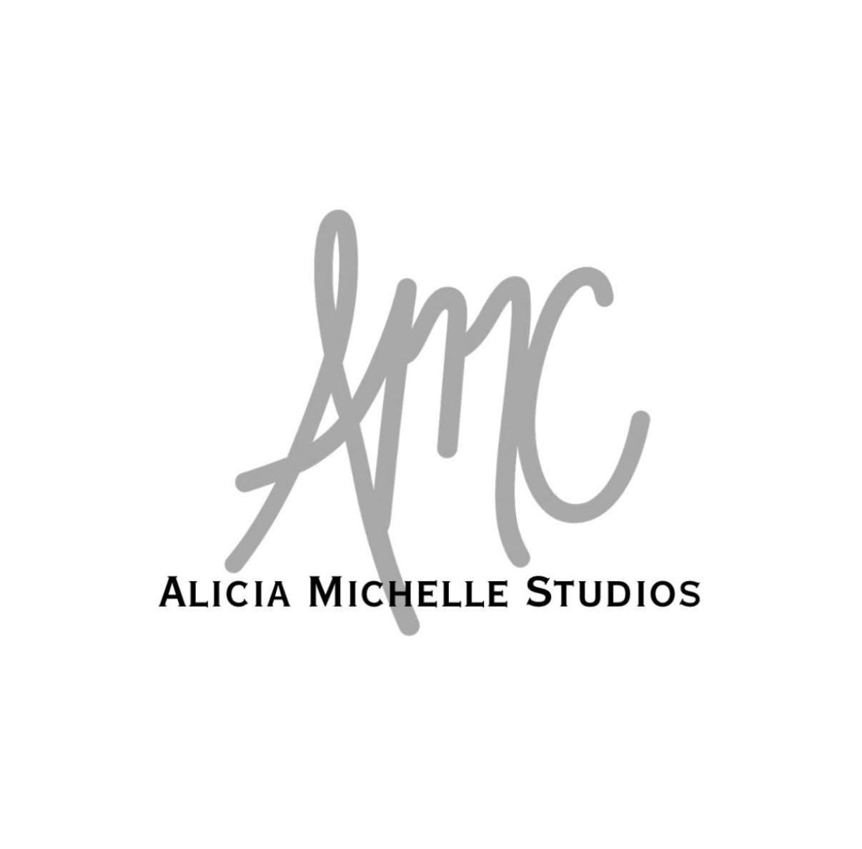 Logo for Alicia Michelle Studios with stylized gray initials and black text.
