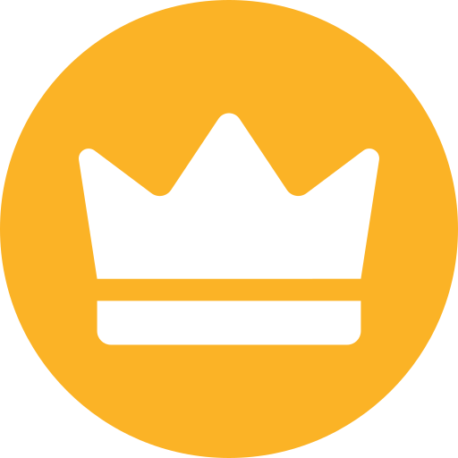 White crown icon on a yellow circular background.