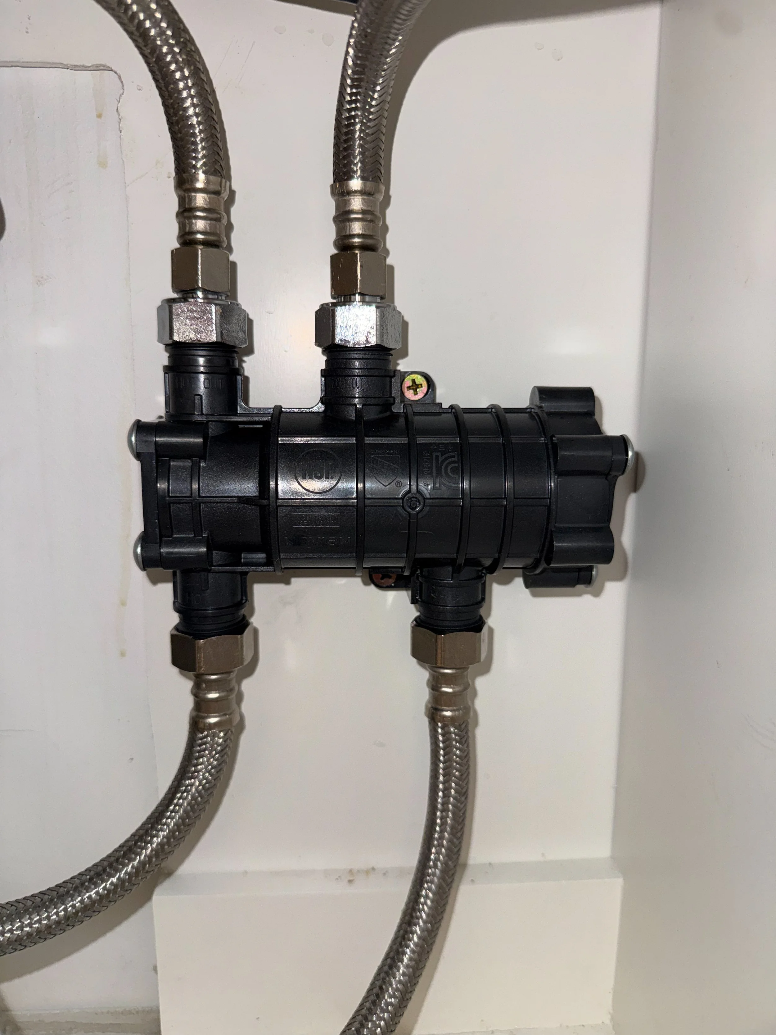 Crossover valve for fast hot water installation in Los Angeles, CA. 