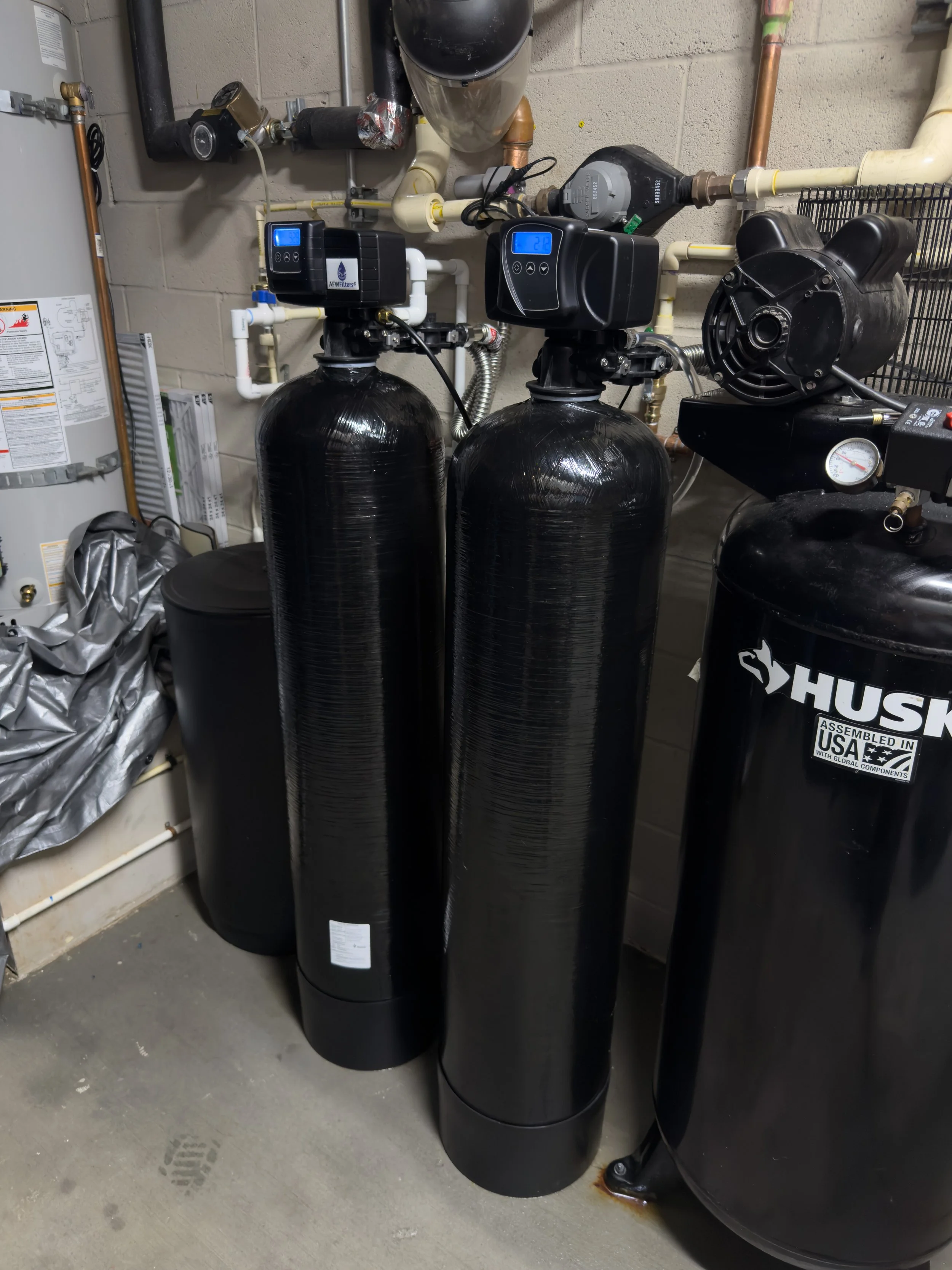 Fleck dual carbon filter and water softener installation in Pasadena, CA.