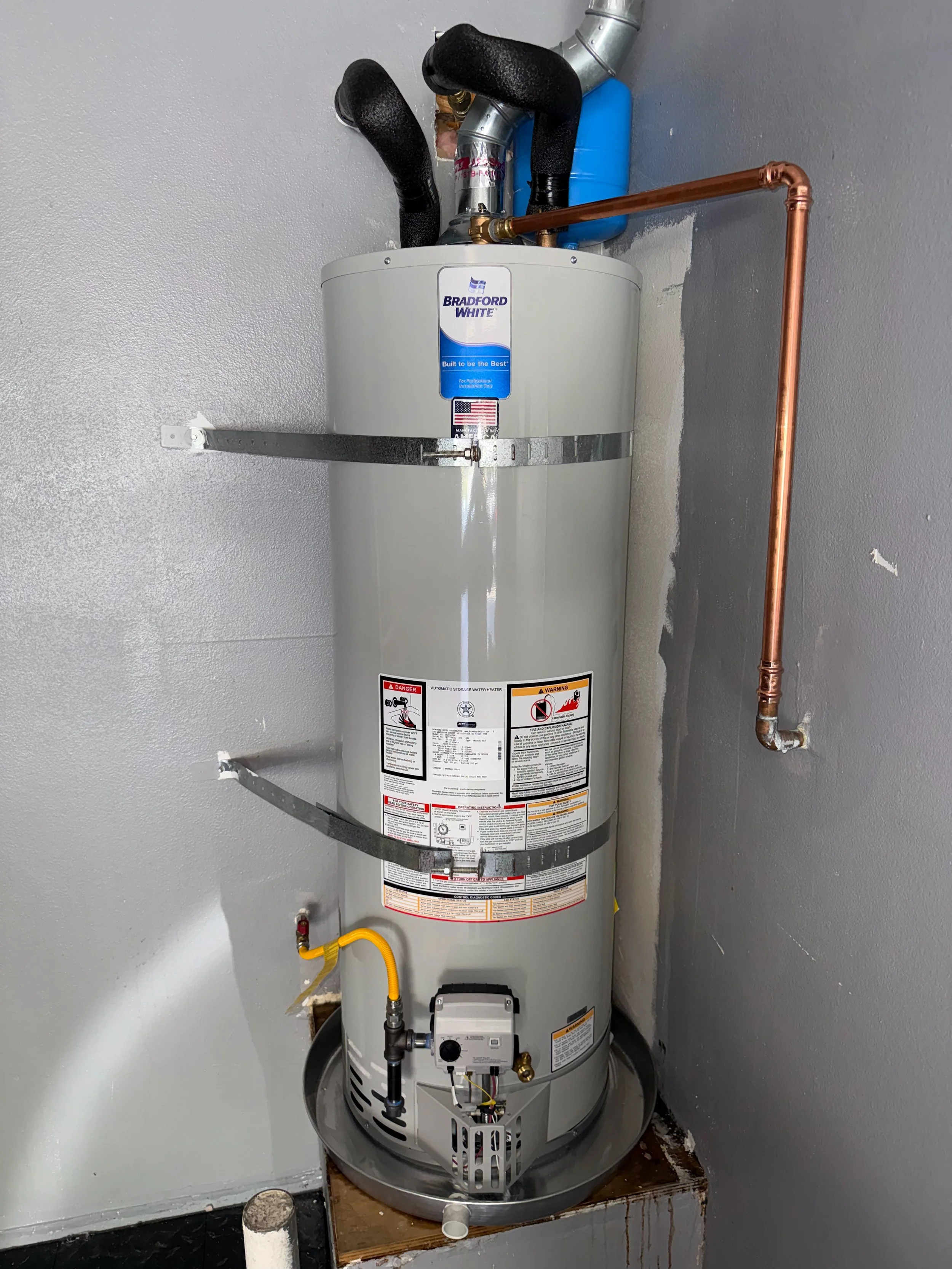 Bradford White conventional water heater installation in Valencia, CA.