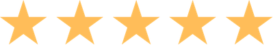 A five-star rating graphic with orange stars on a black background.