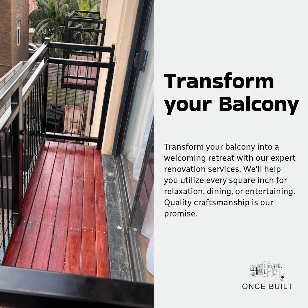 Transforming outdoor spaces! This balcony renovation features stunning wooden flooring and modern railings, offering both style and durability. Consider similar upgrades to enhance your property's appeal and functionality. #balconyrenovation #outdoor