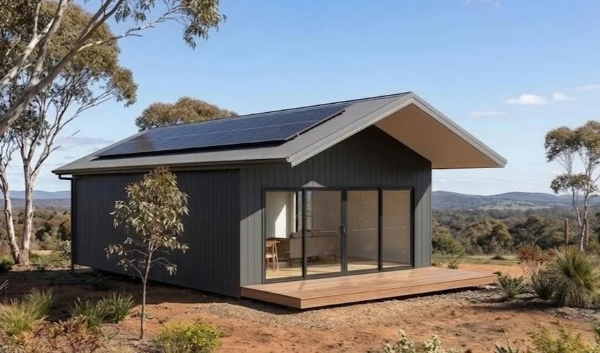Modular dwelling in New South Wales with large glass windows and deck. 1 bedroom dwelling, granny flat, office, 2 bedroom dwelling, accommodation, AirBNB, cabin