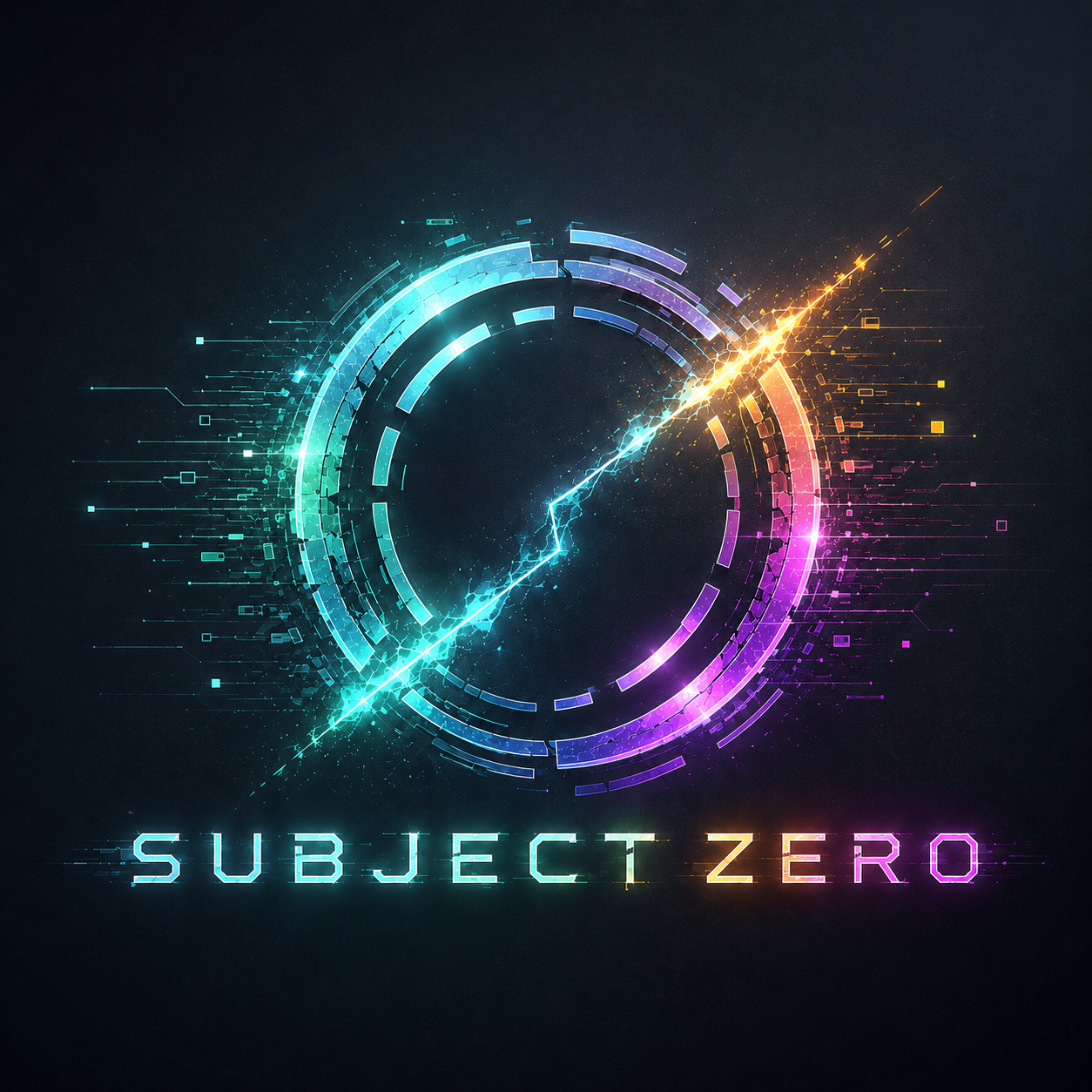 A digital futuristic graphic with a circular interface and a lightning bolt across the center, displaying the text 'SUBJECT ZERO' at the bottom.