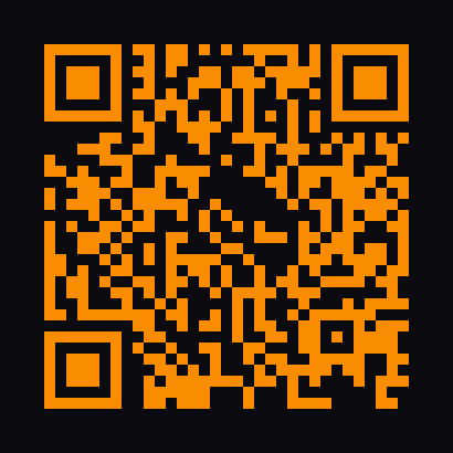 Orange QR code on a black background.