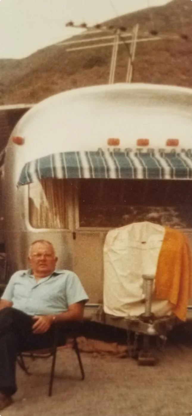 My grandpa sitting proudly in front of our family’s Airstream trailer—where Disneyland meets camping.
airstream, family story, disneyland camping, grandpa