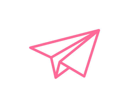 A pink outlined paper airplane icon on a black background.