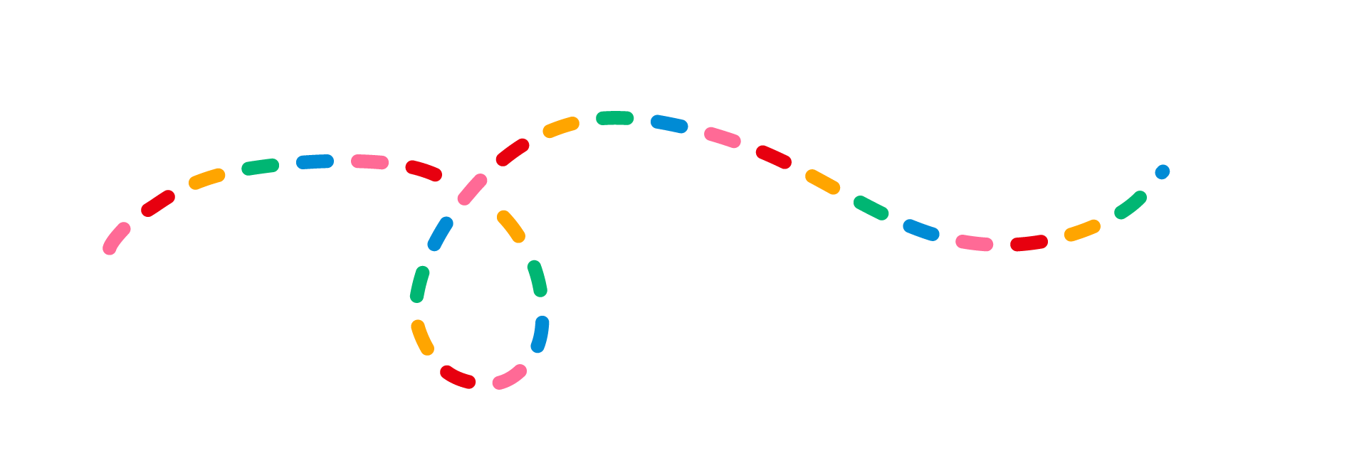 Colorful dashed line path leading to a paper airplane icon on the right